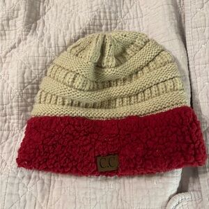 C.C Knit Beanie - Red and Cream